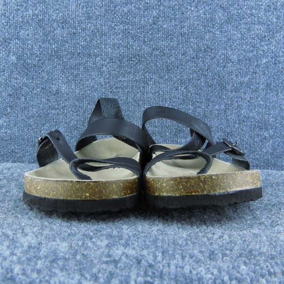 Outwoods Women Ankle Strap Sandal Shoes Black Leather Size 10 Medium - Picture 2 of 10